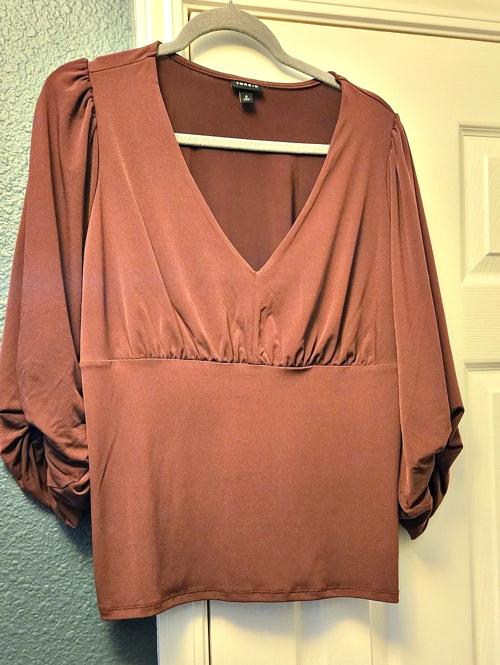 TORRID Dark Mauve Ruched Sleeve Blouse